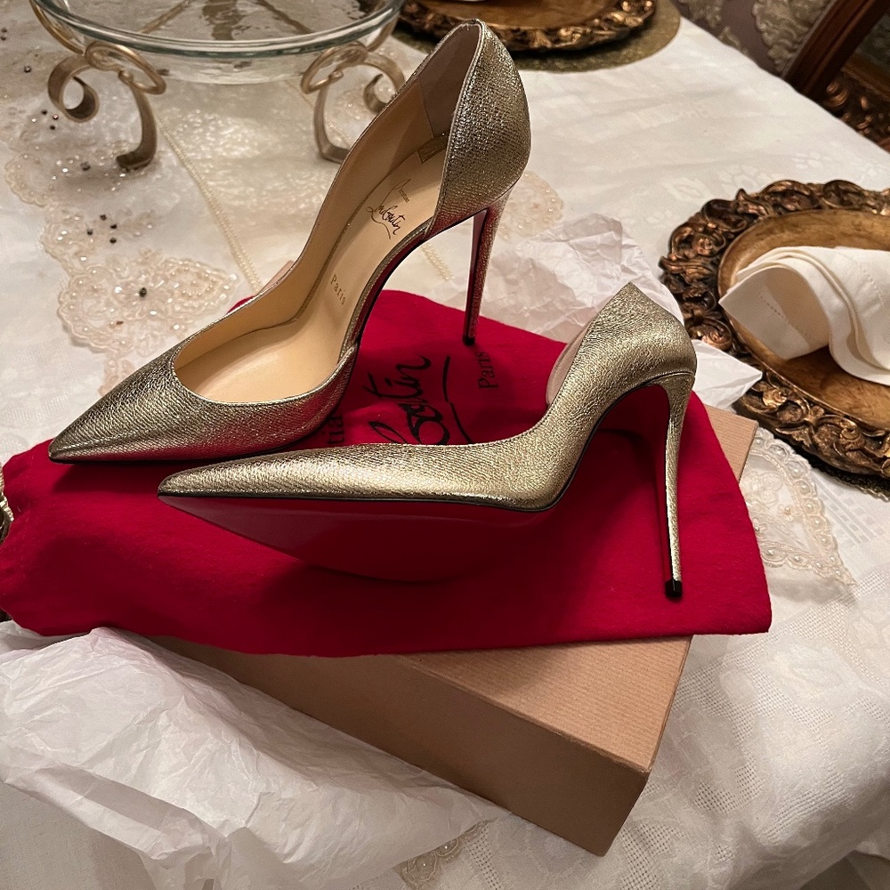 NEW Louboutin heels iriza calf tweed GOLD 39.5